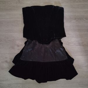 Vintage Jessica McClintock Black Velvet Bustle Peplum Back Corset Top Size 8